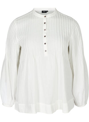 Langærmet bluse i økologisk bomuld, Bright White, Packshot image number 0