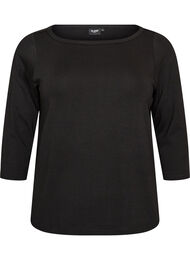 Basis T-shirt med b&aring;dudsk&aelig;ring og 3/4-&aelig;rmer, Sort