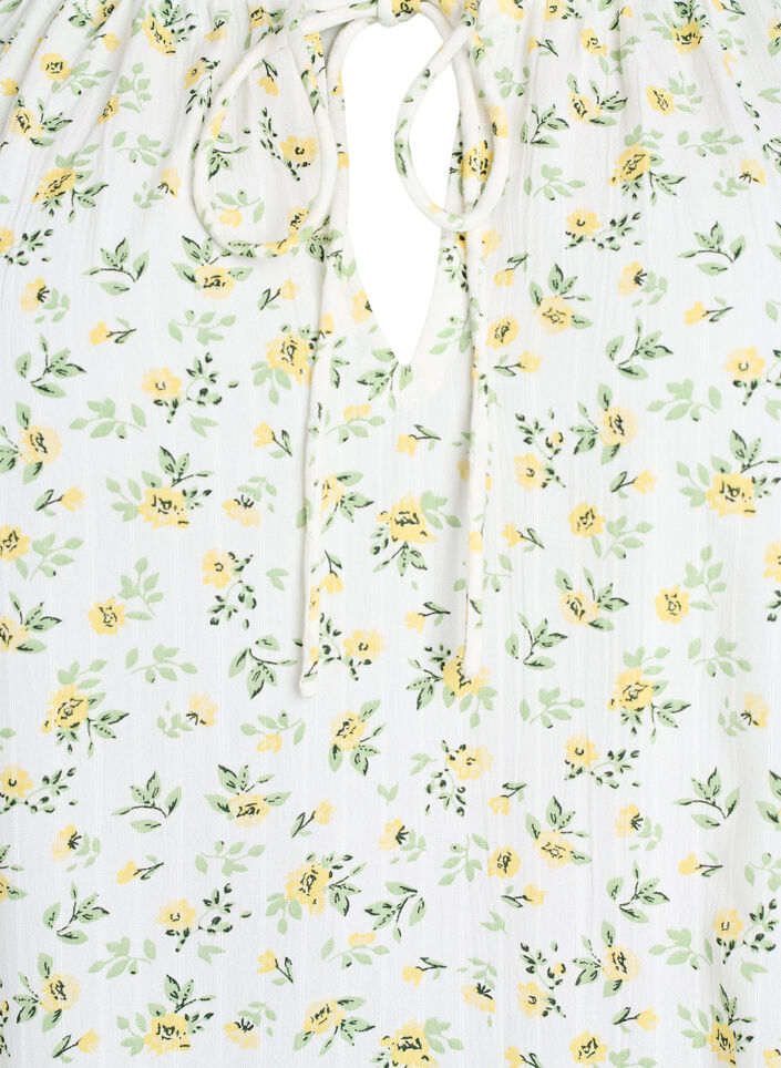 Blomstret viskosebluse med halvlange &aelig;rmer, Hvid, Packshot image number 2