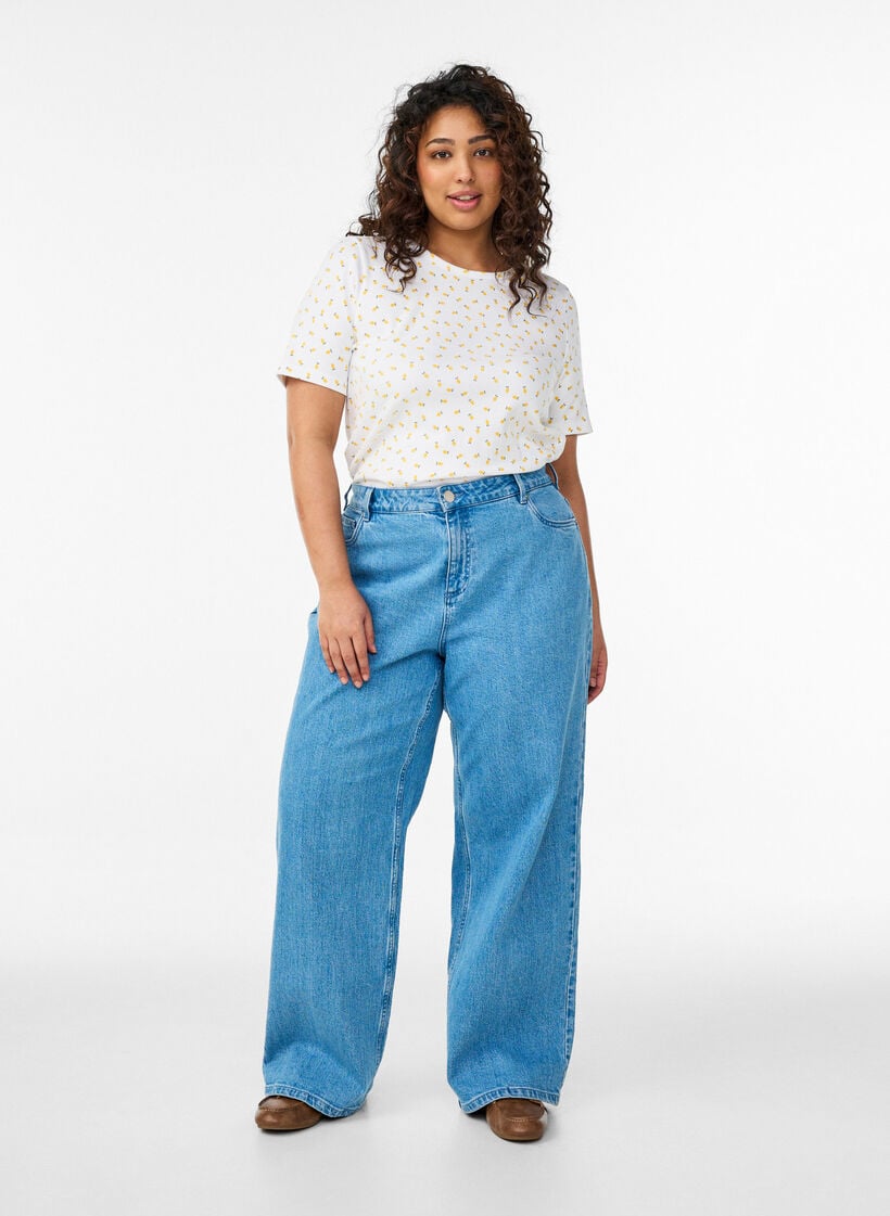 T-shirt i bomuld med allover print, Hvid, Model image number 1