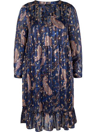 Langærmet kjole med print og a-form , Paisley Foil, Packshot image number 0
