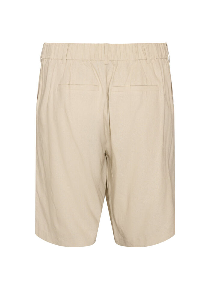 Bermudashorts i h&oslash;r og viskose med h&oslash;j talje, Beige, Packshot image number 1