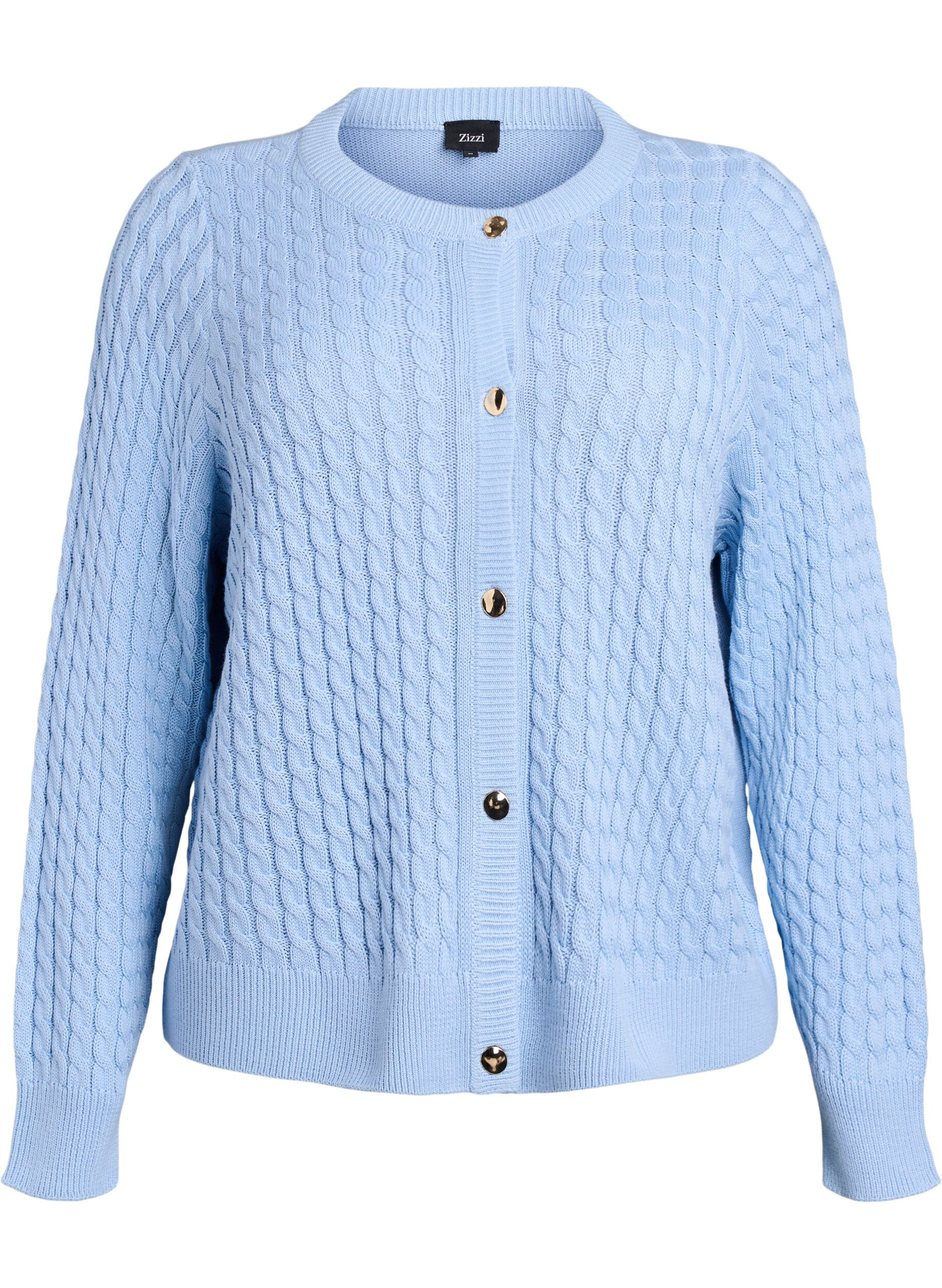 Kabelstrikket cardigan med gyldne knapper