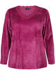 Velour bluse med v-udskæring, Boysenberry, Packshot image number 0