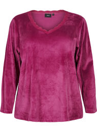 Velour bluse med v-udskæring, Boysenberry