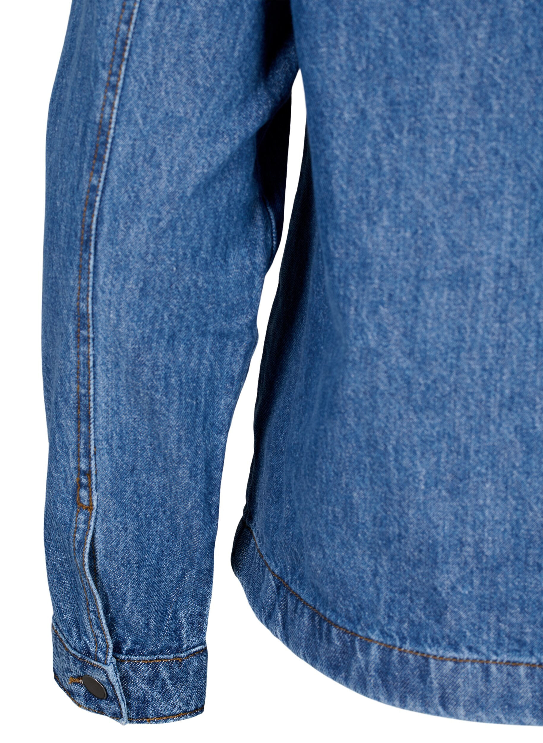 Zizzi Denim skjortejakke med lommer, Blue Denim, Packshot image number 4