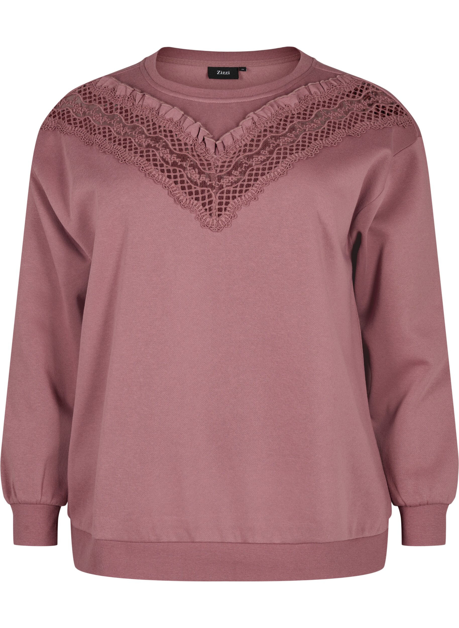 Zizzi Sweatshirt med fl&aelig;se og crochet detalje, Rose Brown, Packshot image number 0