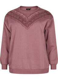 Sweatshirt med flæse og crochet detalje, Rose Brown