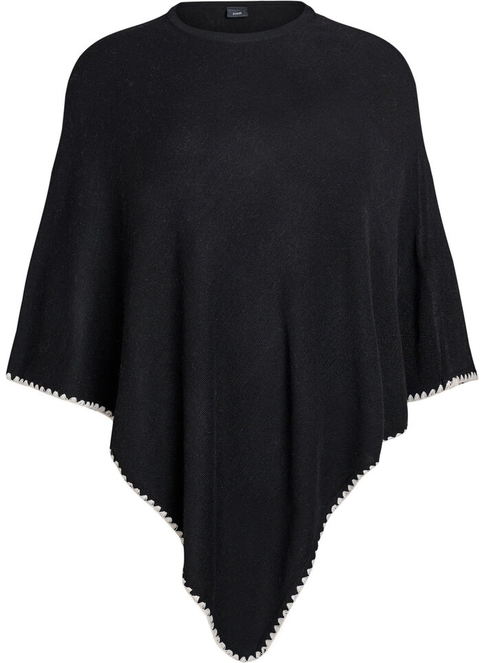 Finstrikket poncho, Sort, Packshot image number 0