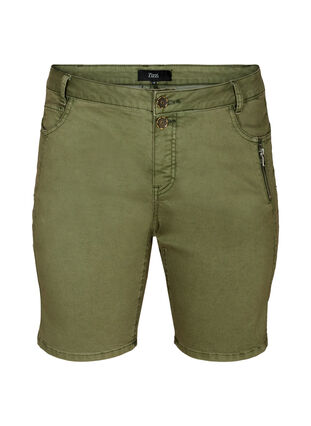 Tætsiddende denim shorts, Green, Packshot image number 0