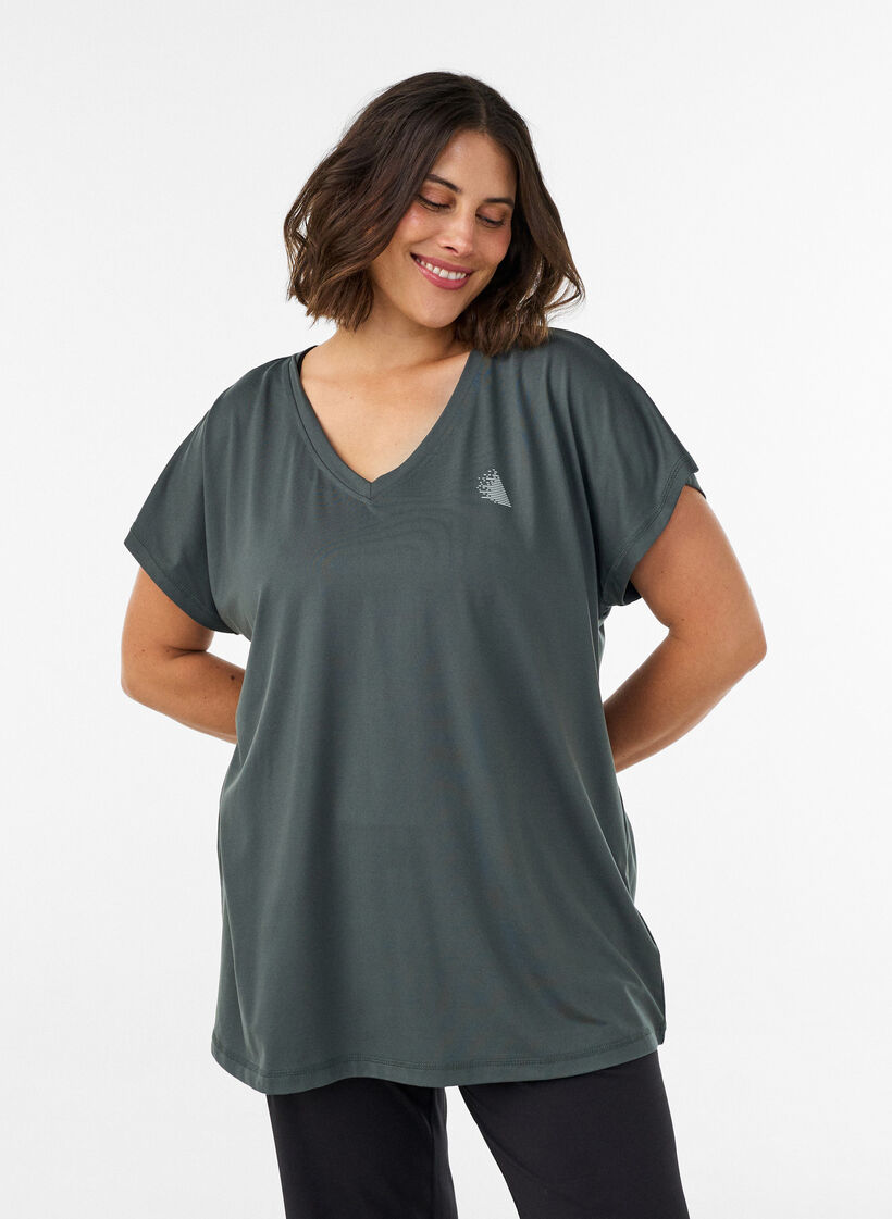 L&oslash;s tr&aelig;nings t-shirt med V-hals, Gr&oslash;n, Model image number 0