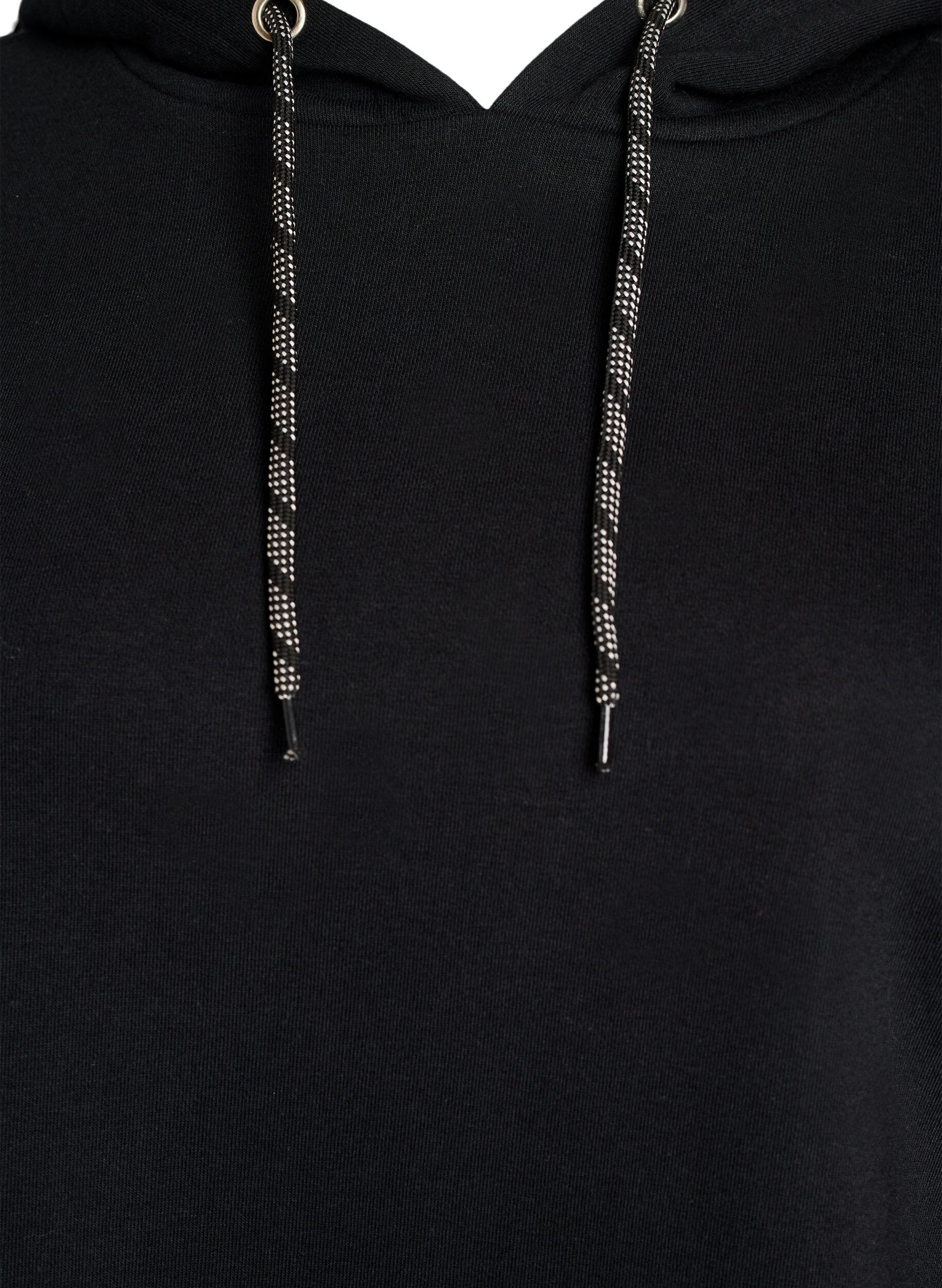 Zizzi Lang bomulds sweat cardigan med h&aelig;tte, Sort, Packshot image number 2