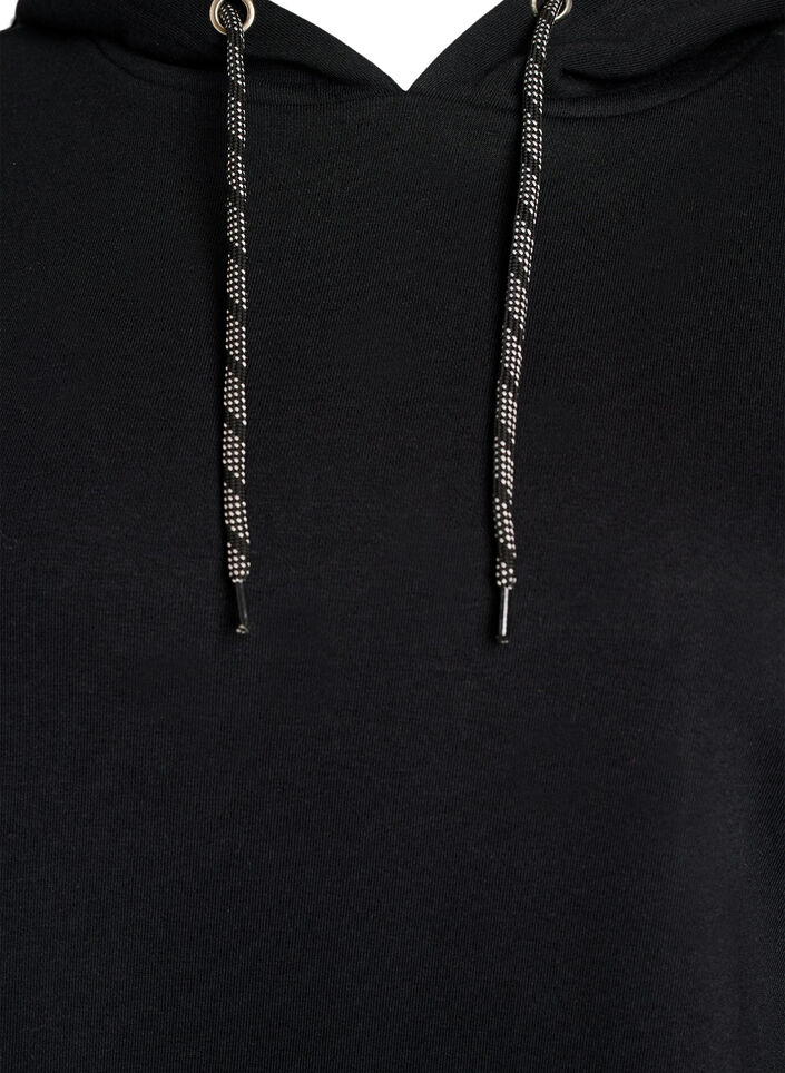 Lang bomulds sweat cardigan med h&aelig;tte, Sort, Packshot image number 2