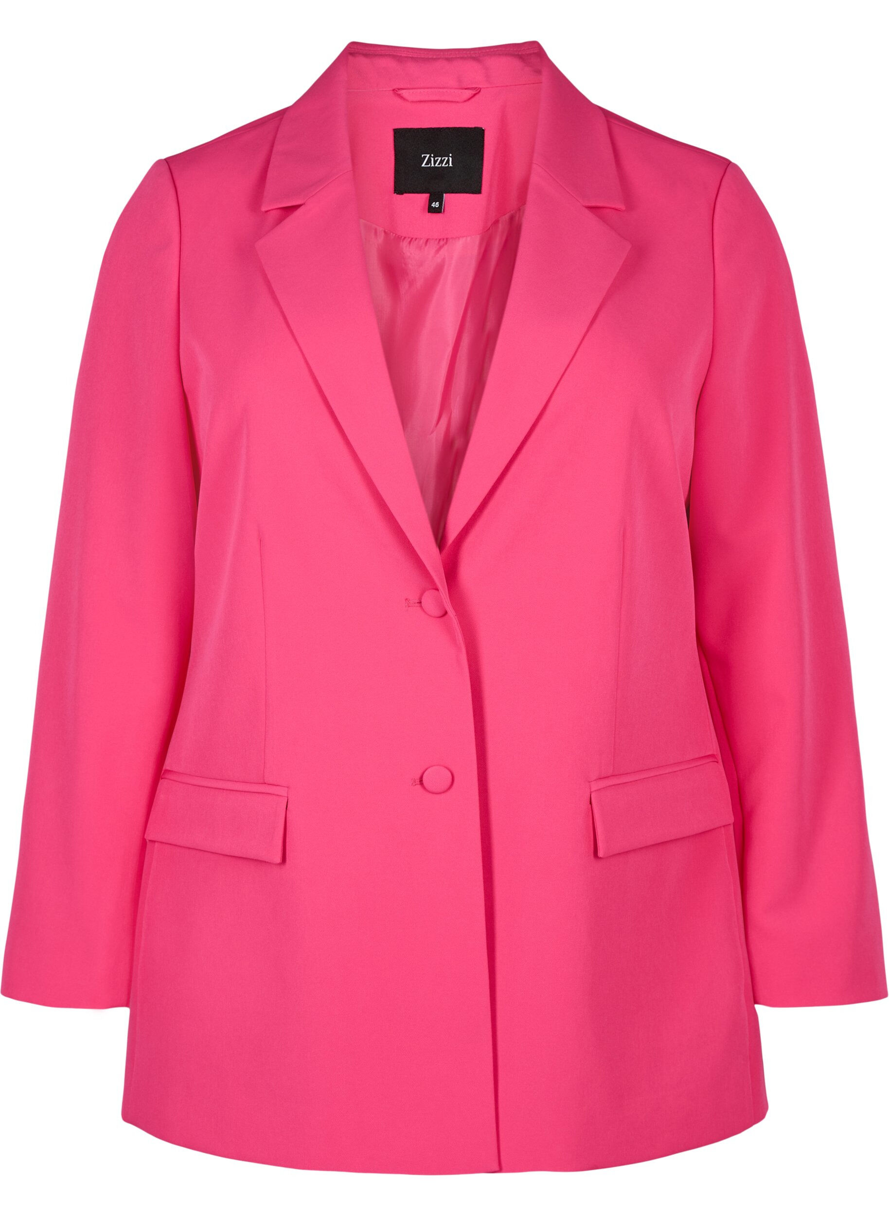 Zizzi Klassisk blazer med knaplukning, Pink Yarrow, Packshot image number 0