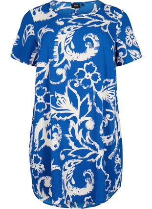 Printet kjole med korte ærmer, Blue Artist AOP, Packshot image number 0