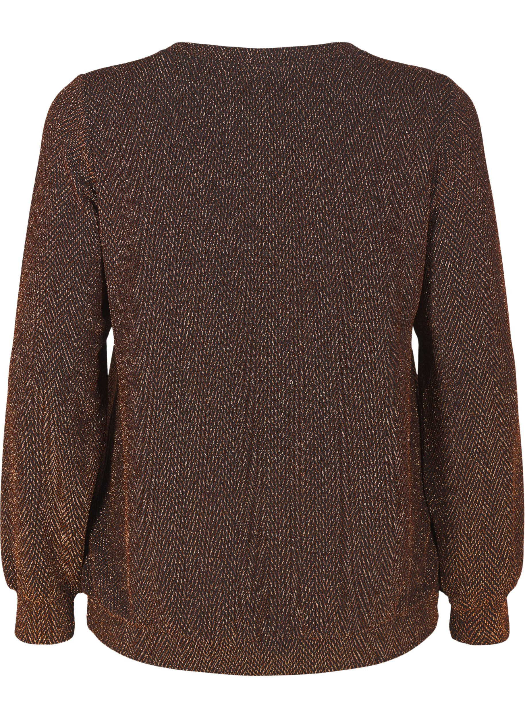 Zizzi Bluse med glimmer m&oslash;nster, Copper ZigzagShimmer, Packshot image number 1