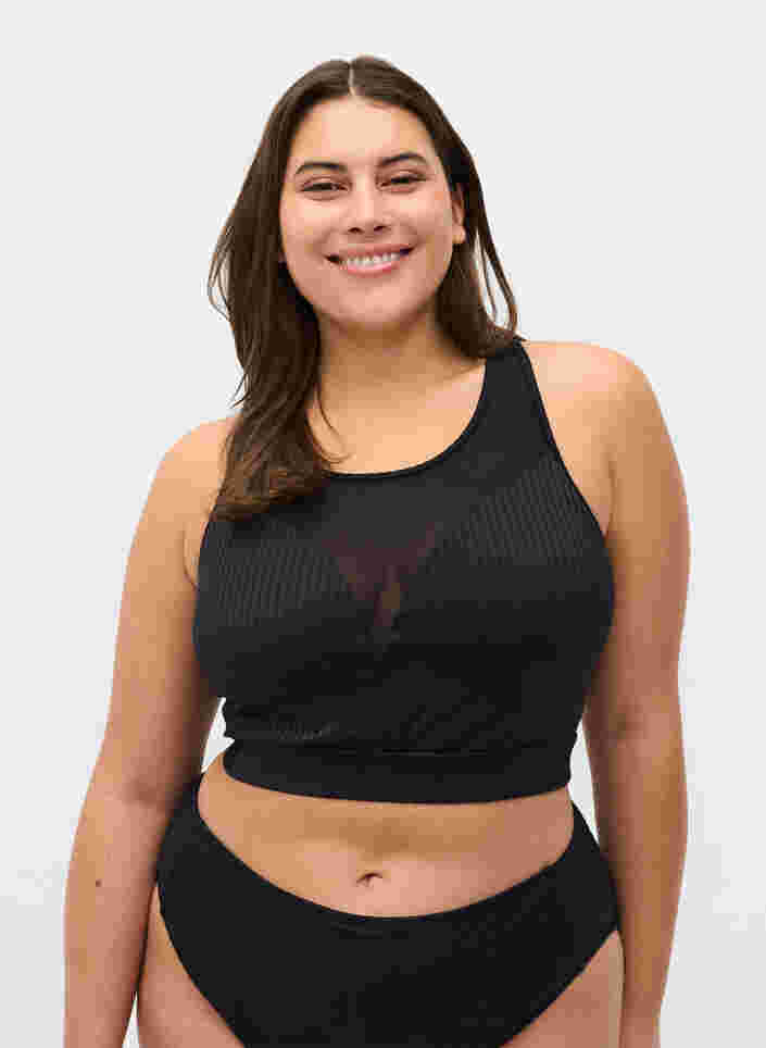 Bikini top i rib med mesh , Black, Model image number 0