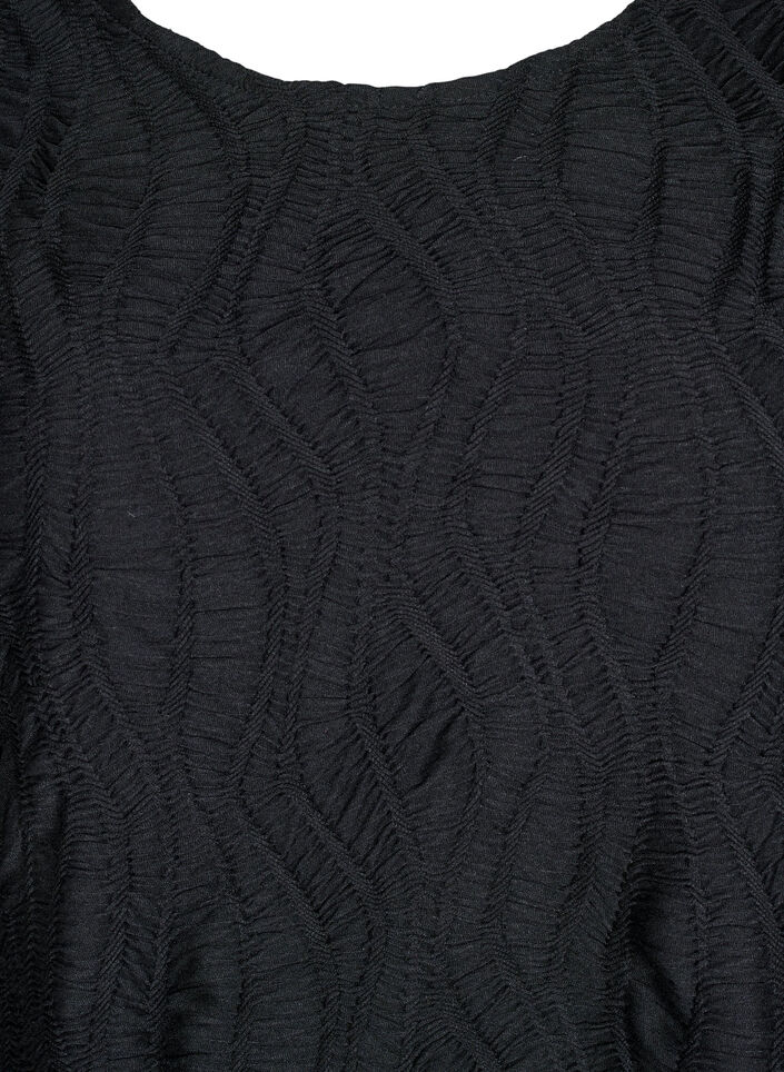 Bluse med tekstur og 3/4 &aelig;rmer, Sort, Packshot image number 2