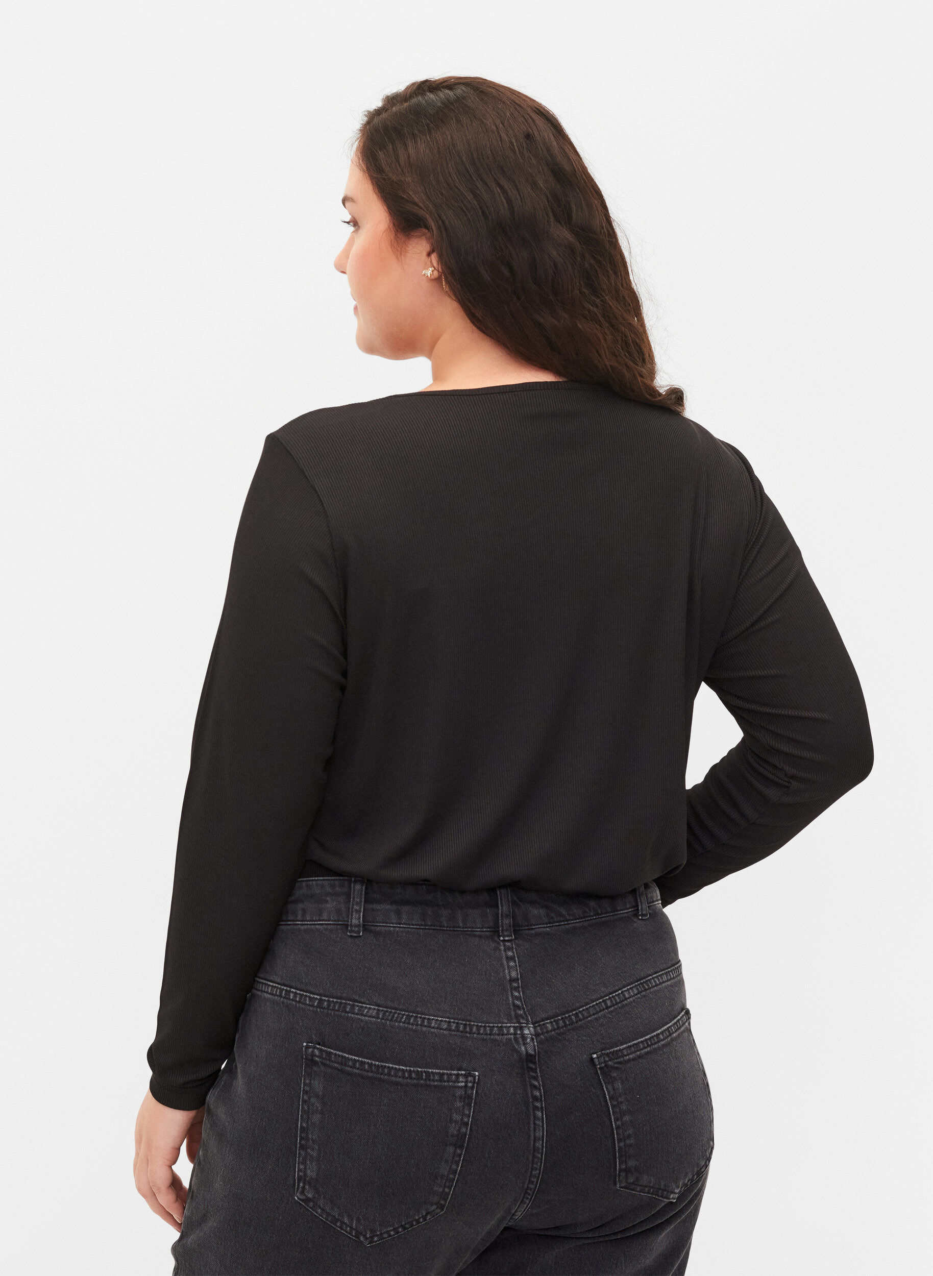 Zizzi Bluse med udsk&aring;ret parti og lange &aelig;rmer, Black, Model image number 1