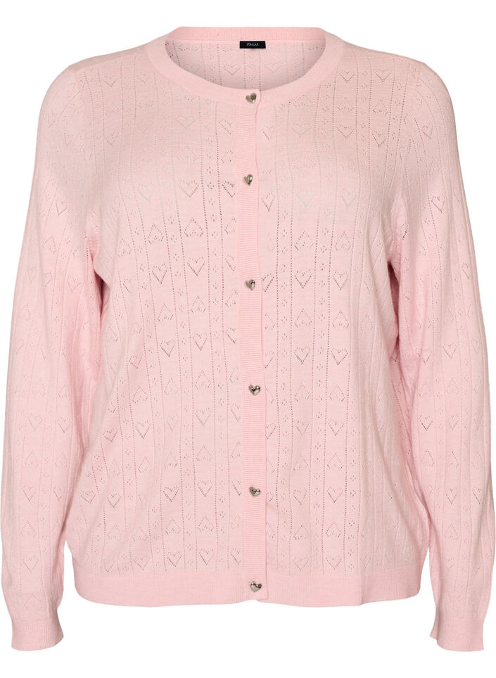 Strikket cardigan med hjertehulm&oslash;nster, Lyser&oslash;d, Packshot image number 0