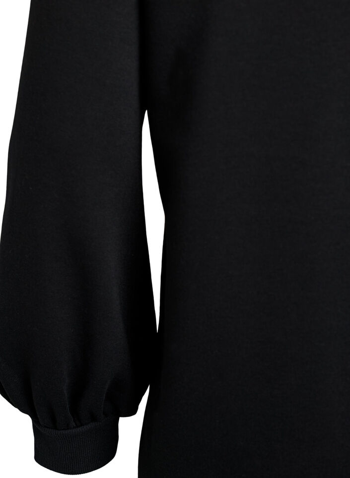 Kort sweatkjole med ballon&aelig;rmer, Sort, Packshot image number 3