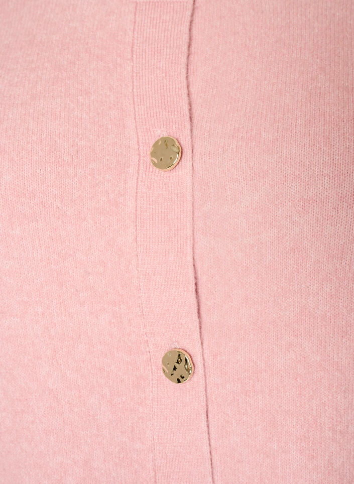 Cardigan i bl&oslash;d strik med guldfarvede knapper, Lyser&oslash;d, Packshot image number 2