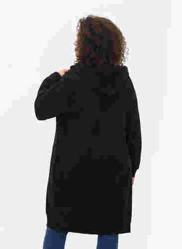 Lang bomulds sweat cardigan med hætte, Black, Model image number 1