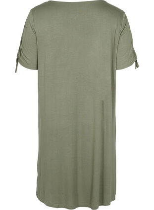 Kortærmet viskose kjole med snøredetalje, Dusty Olive, Packshot image number 1
