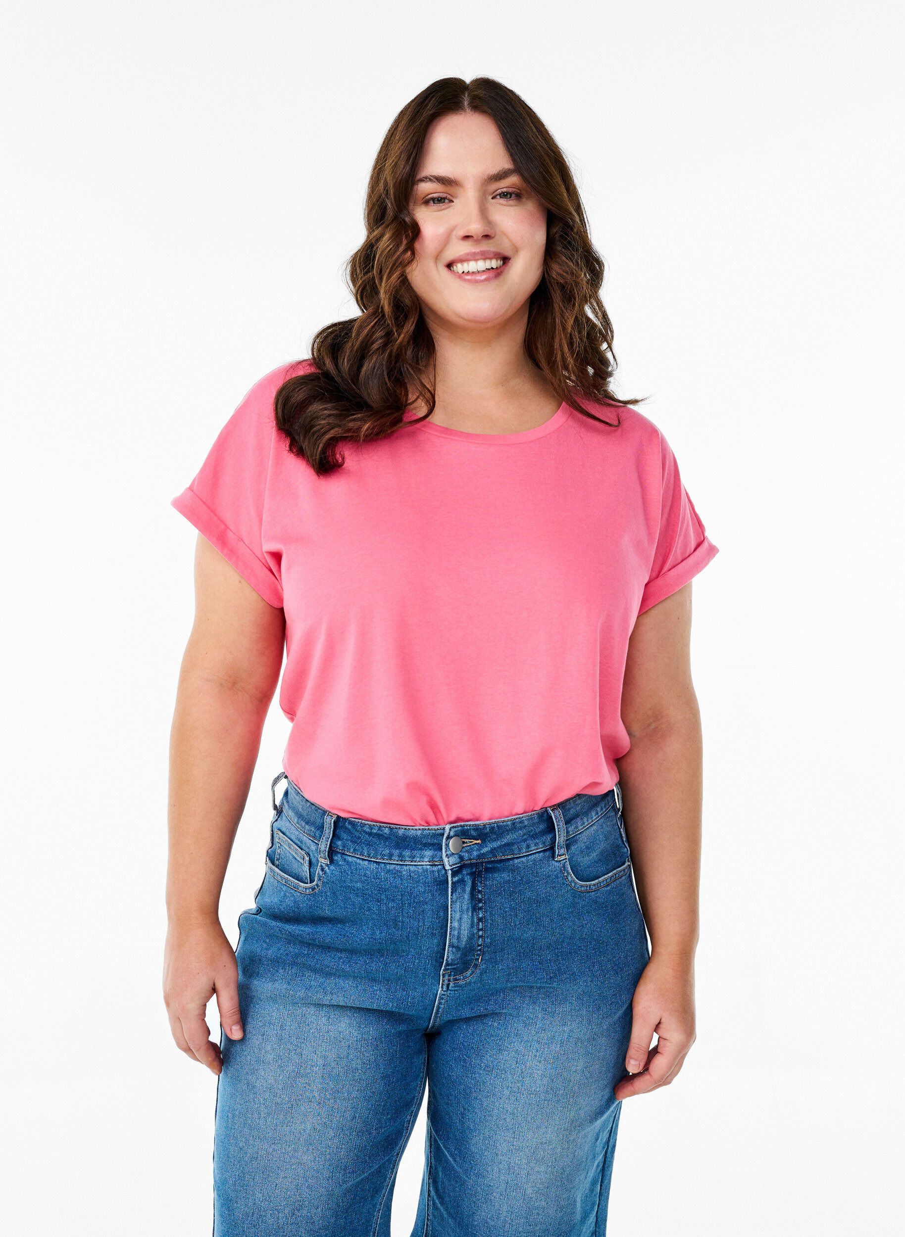 ZizziKort&aelig;rmet t-shirt i bomuldsblanding, Lyser&oslash;d, Model image number 0