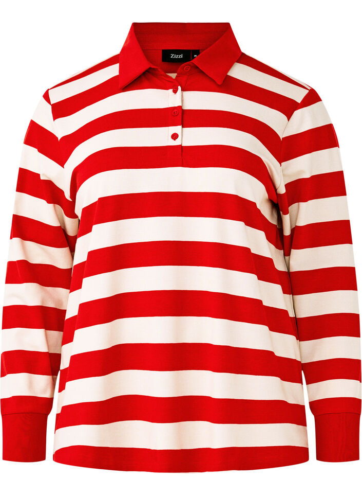 Langærmet poloshirt med striber, Rød, Packshot image number 0