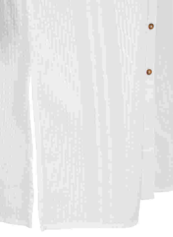 Bomulds skjortekjole med 3/4 ærmer, Bright White, Packshot image number 3