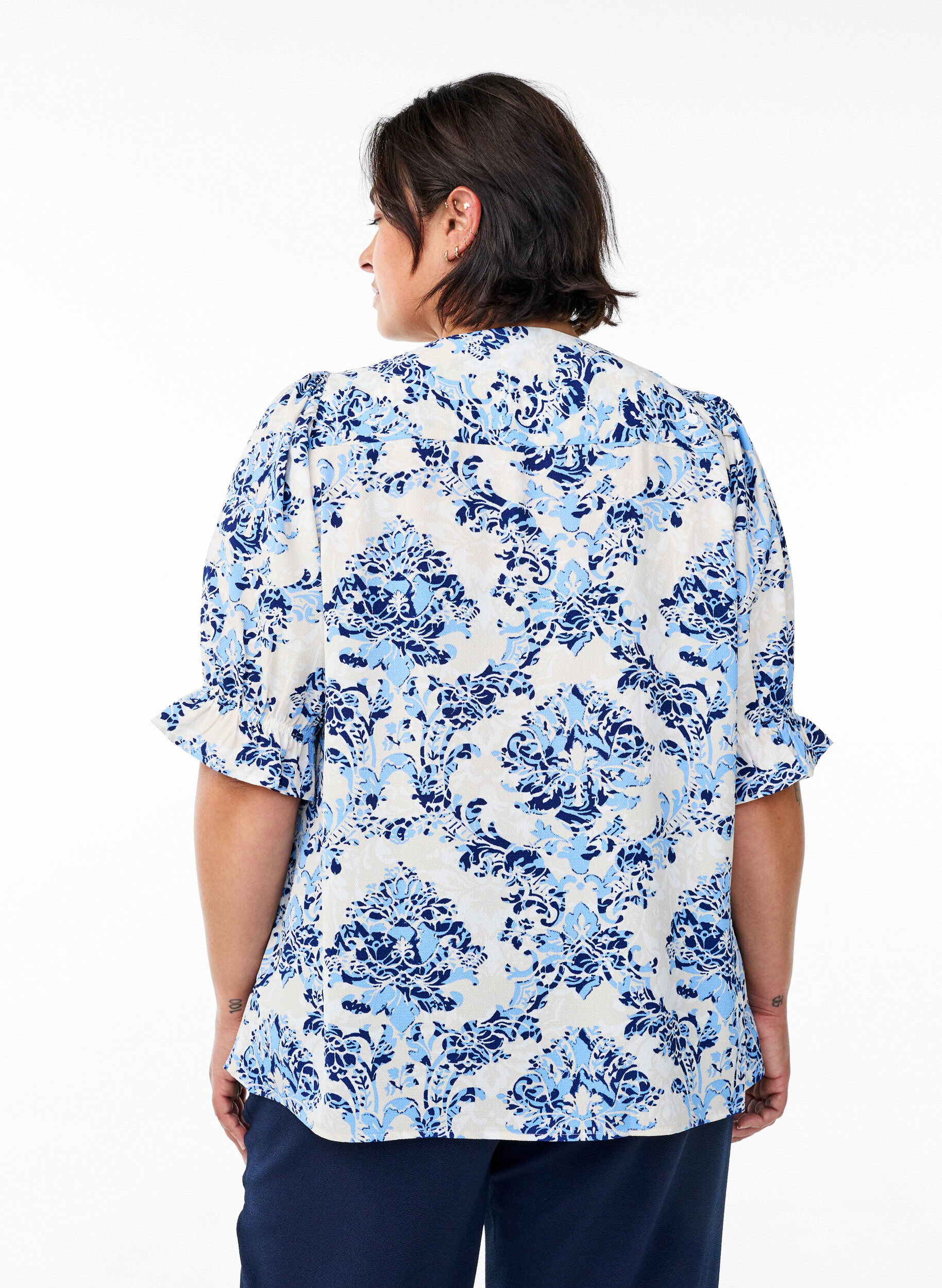 Zizzi Skjortebluse med 1/2 &aelig;rmer, Beige, Model image number 2