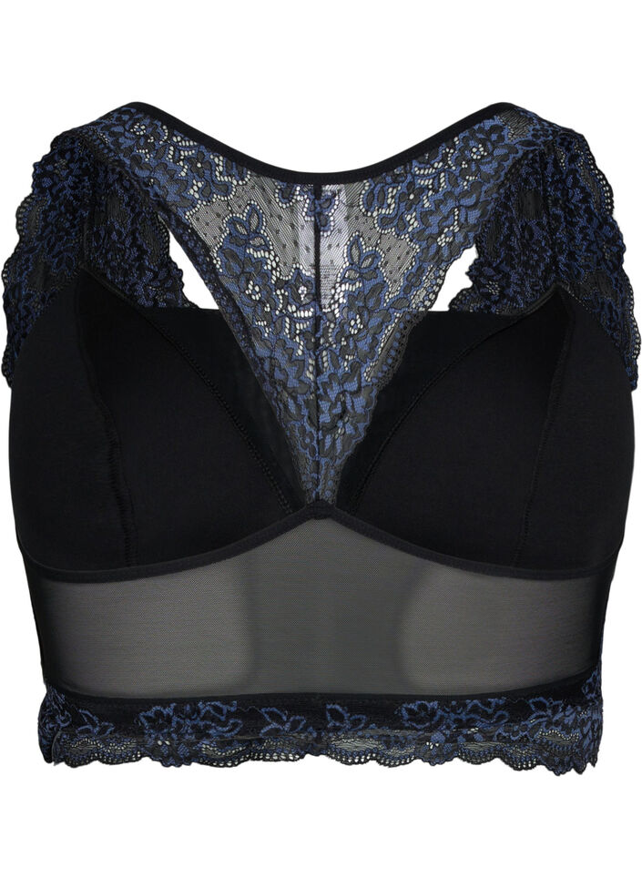 Bralette med blonder og mesh, Sort, Packshot image number 1