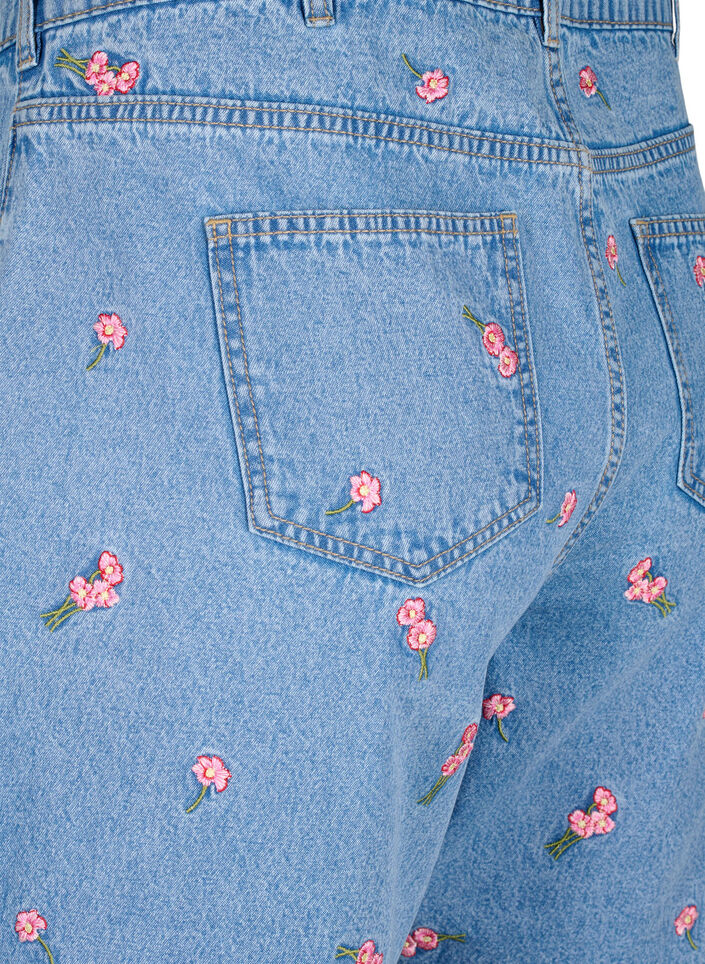 Denim shorts med broderede blomster, Bl&aring;, Packshot image number 3