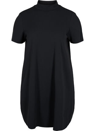 Kortærmet kjole med høj hals, Black, Packshot image number 0