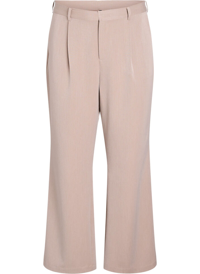 Habitbukser med høj talje og lige ben, Brun, Packshot image number 0