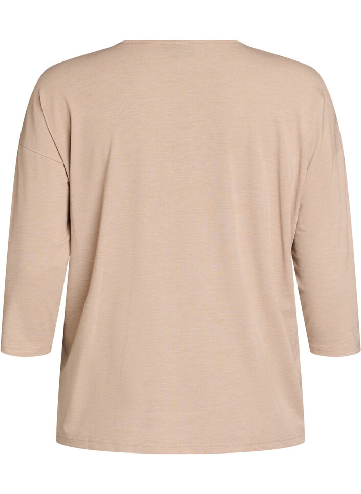 Jerseybluse med 3/4 &aelig;rmer, Beige, Packshot image number 1