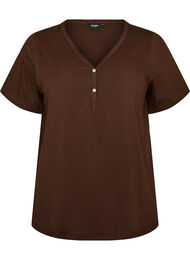 T-shirt med knapdetalje, Brun