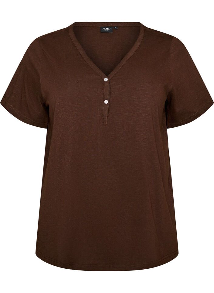 T-shirt med knapdetalje, Brun, Packshot image number 0