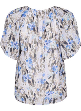 Printet bluse med korte ærmer, Blue Flower AOP, Packshot image number 1