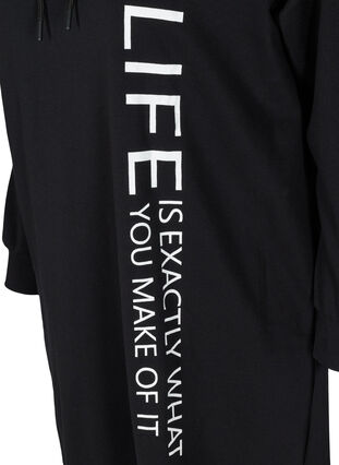 Lang sweatshirt med hætte og printdetaljer, Black, Packshot image number 3