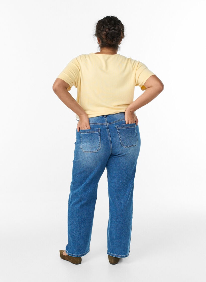 Jeans med forlommer og lige ben, Bl&aring;, Model image number 1