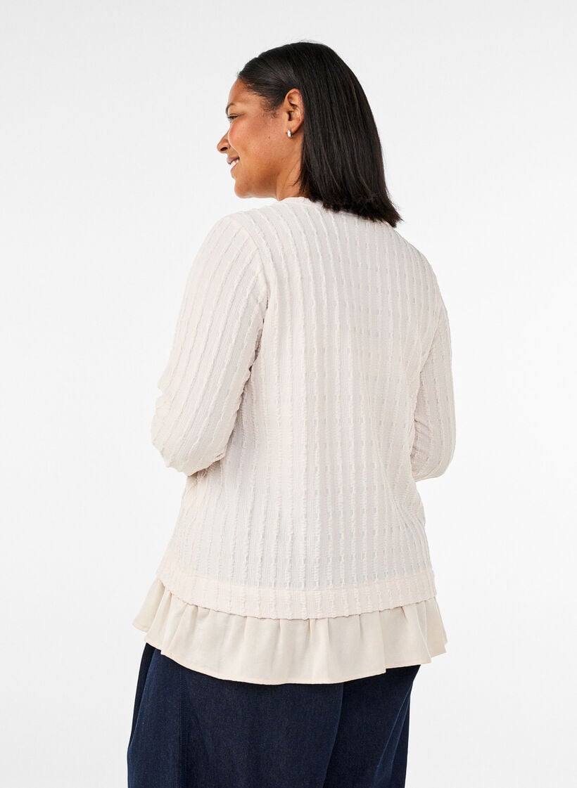 Struktureret bluse med fl&aelig;sekant, Vanilla, Model image number 2