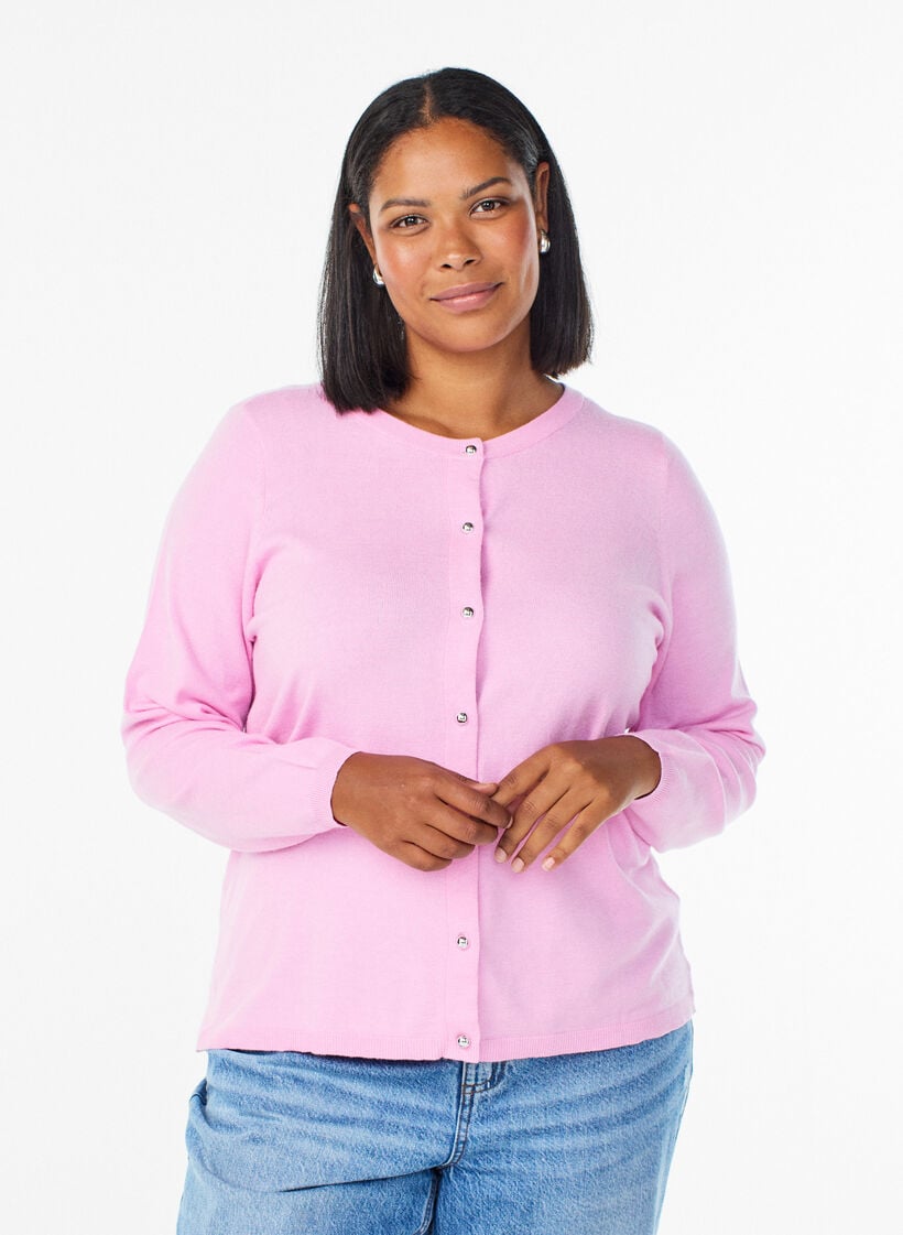 Cardigan med runde knapper, Lyser&oslash;d, Model image number 0
