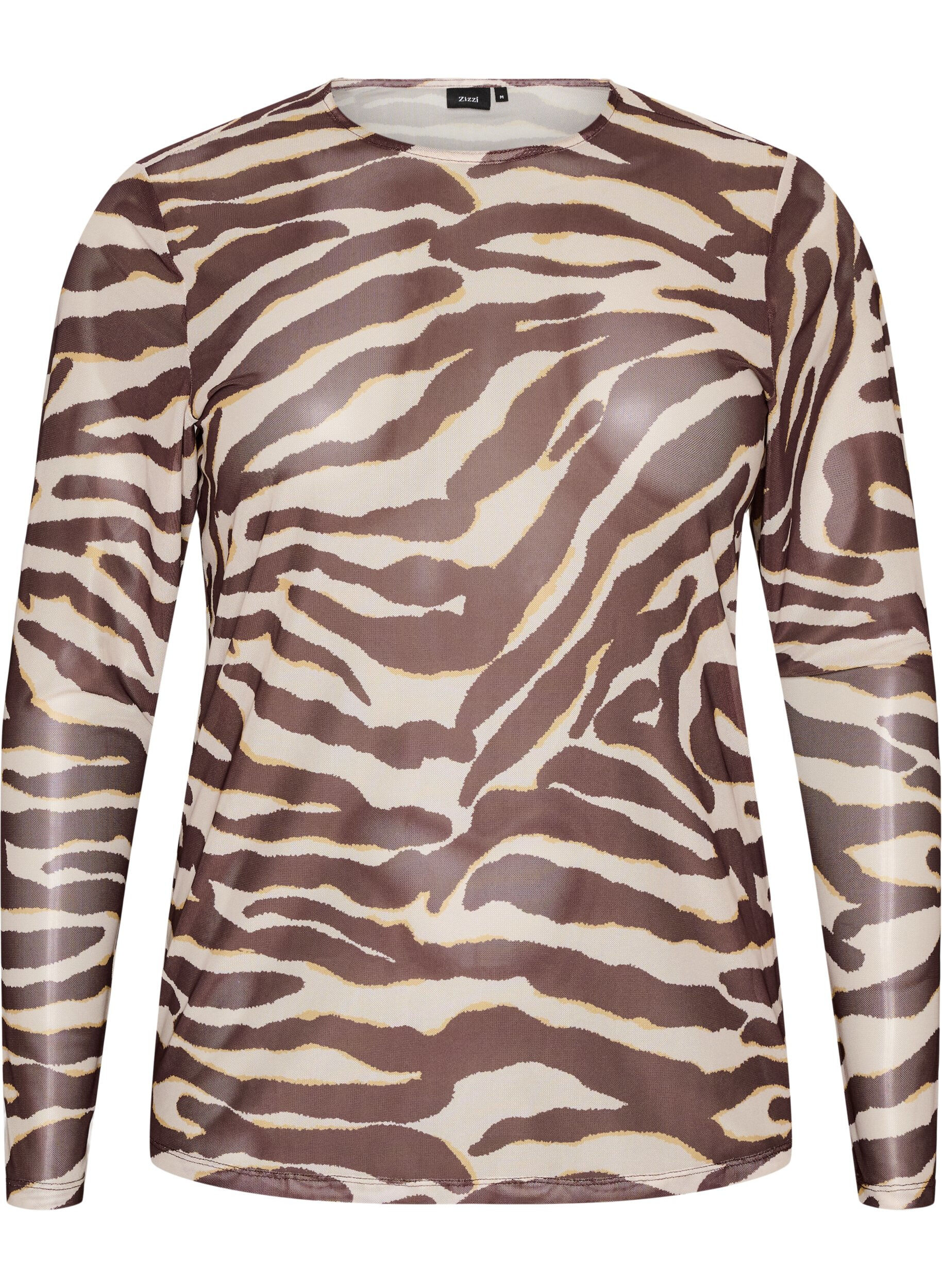 ZizziMeshbluse med print, Brun, Packshot image number 0