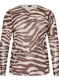 Meshbluse med print, Brun