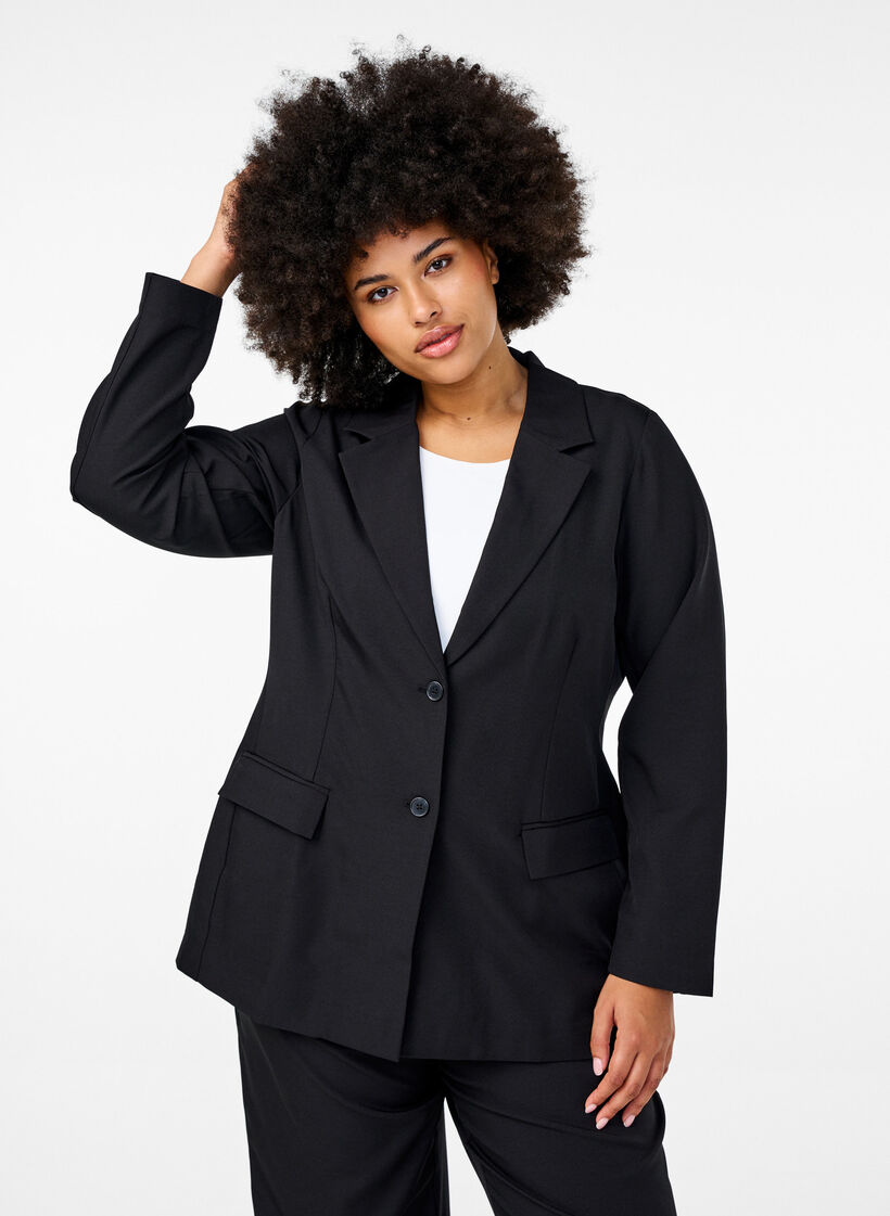 FLASH - Blazer med lommer og slids, Sort, Model image number 0