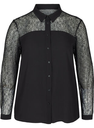 Skjorte med blonder, Black w. Lace, Packshot image number 0