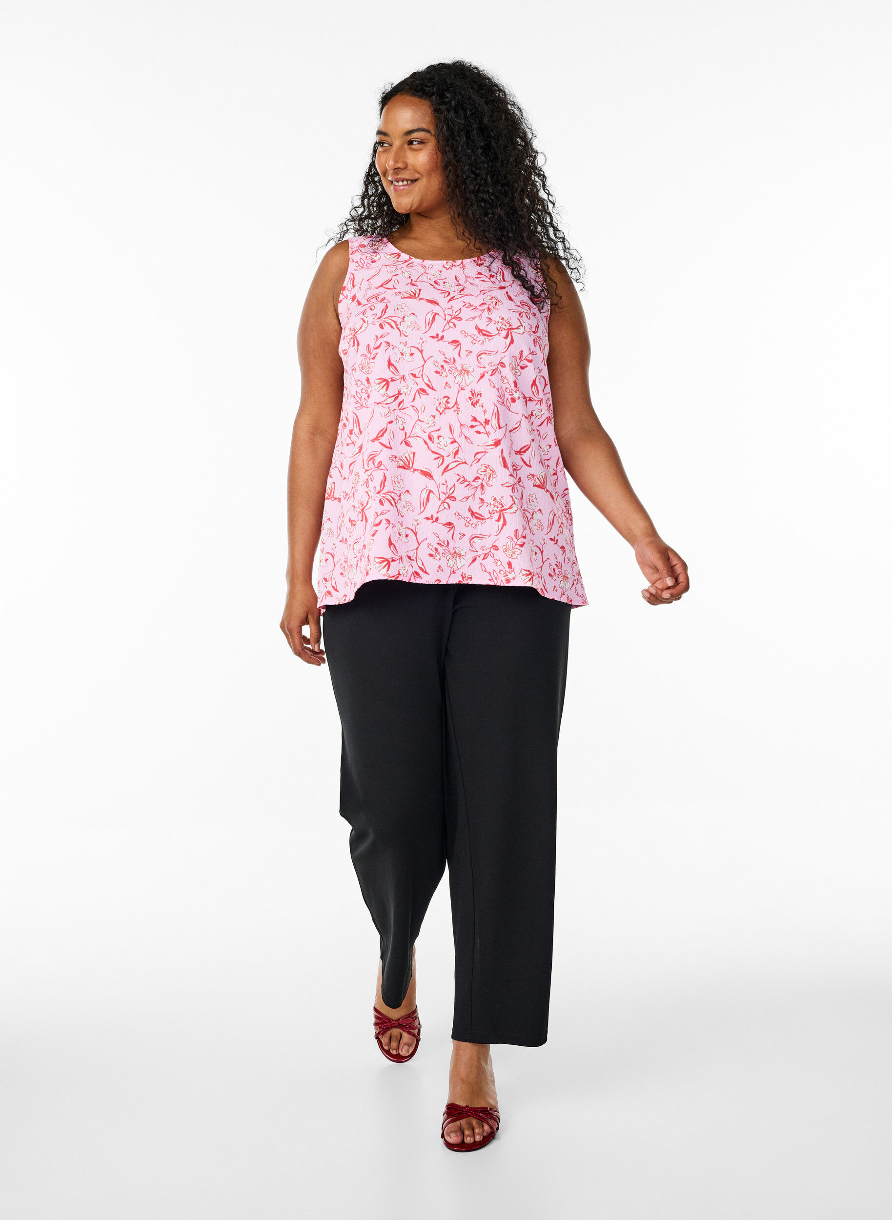 Zizzi&AElig;rmel&oslash;s top med tekstur, Lyser&oslash;d, Model image number 1