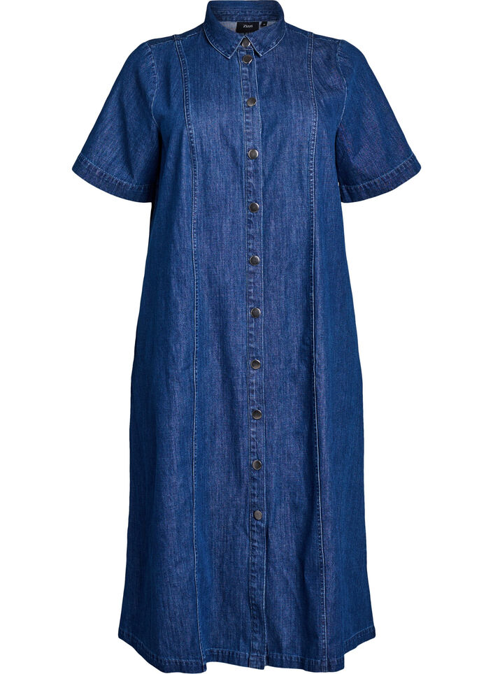 Midilang skjortekjole i denim, Bl&aring;, Packshot image number 0
